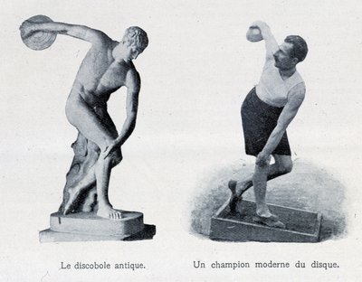 Le discobole antique et un champion moderne du disque. - Unknown artist