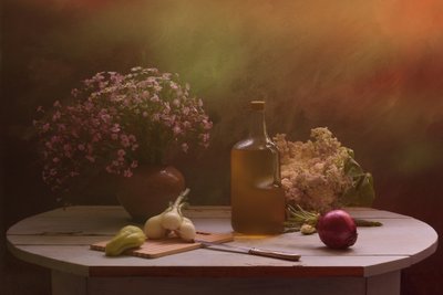 Table de récolte avec des fleurs - UstinaGreen