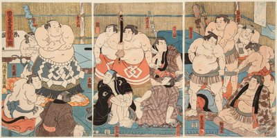Combat des lutteurs sumo Shitaky Beya et Hidenoyama - Utagawa Kunisada