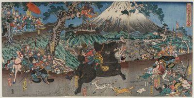 Image de la chasse de Minamoto no Yoritomo sur les pentes du mont Fuji, milieu des années 1840 - Utagawa