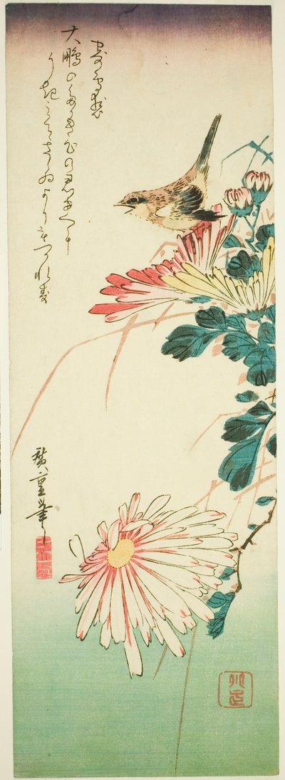 Oiseau et chrysanthèmes - Utagawa Hiroshige
