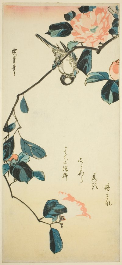 Bouvreuil sur une branche de camélia - Utagawa Hiroshige