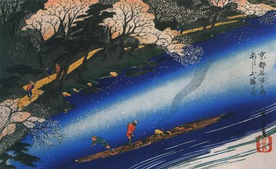 Hiroshige Polissant un radeau sur une rivière - Utagawa Hiroshige