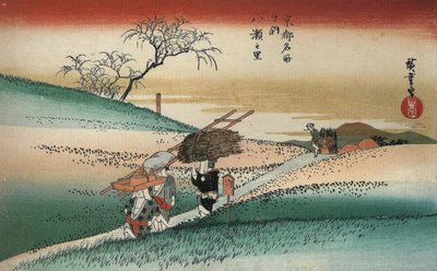 Hiroshige Femmes marchant sur une route à travers les champs - Utagawa Hiroshige