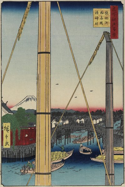 Pont Inari et sanctuaire Minato, Teppo_zu, mars 1857 - Utagawa Hiroshige