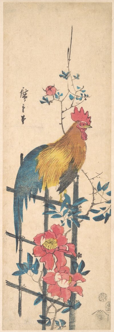Pfingstrose und Hahn - Utagawa Hiroshige