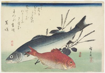 Vivaneau rouge, bar de mer et périlla, c. 1840 - Utagawa Hiroshige