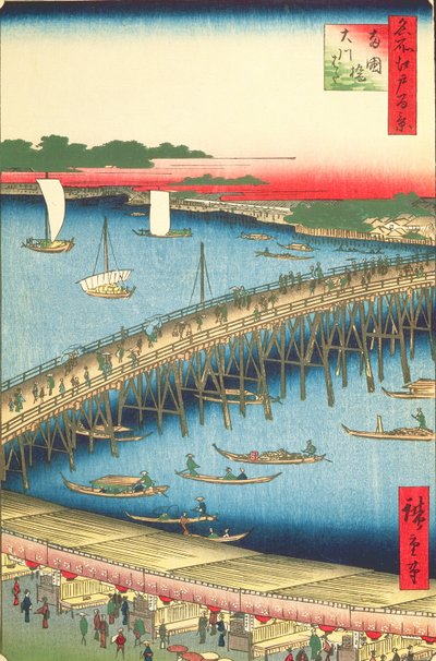 Pont de Ryogoku et la grande berge, no.59 de Cent vues célèbres d