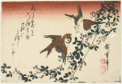 Moineaux et trèfle des buissons - Utagawa Hiroshige