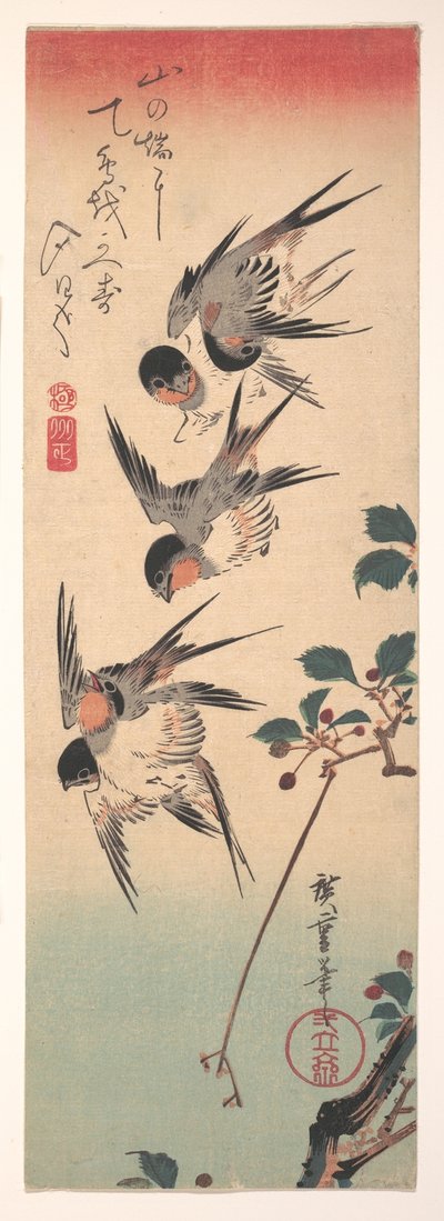 Schwalben und blühende Wildkirsche - Utagawa Hiroshige