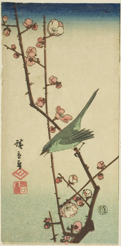 Fauvette sur une branche de prunier - Utagawa Hiroshige