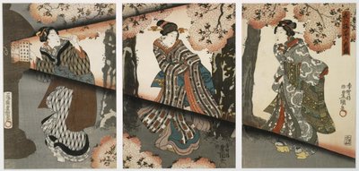 Scène nocturne avec des jeunes filles et des lanternes - Utagawa Kunisada