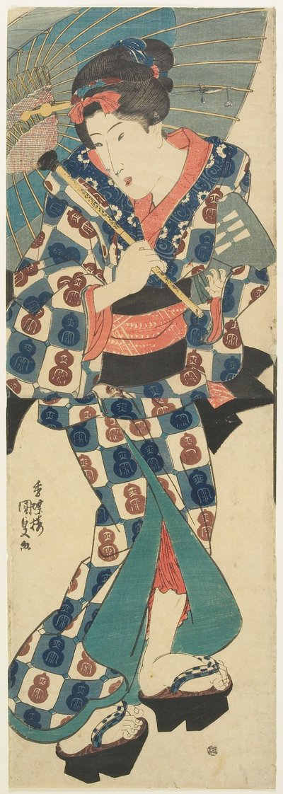 Junges Mädchen mit Regenschirm - Utagawa Kunisada