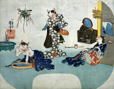 Chats anthropomorphiques se relaxant en été, vers 1842 - Utagawa Kuniyoshi