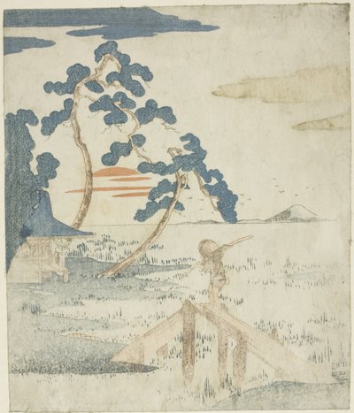 Homme traversant un pont au lever du soleil, d