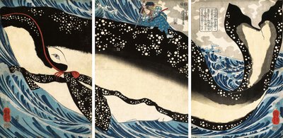 Miyamoto no Musashi attaquant la baleine géante - Utagawa Kuniyoshi