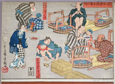 Enseignement moral pour les garçons de magasin, donnant de bons et mauvais exemples de comportement, 1857 - Utagawa Kuniyoshi