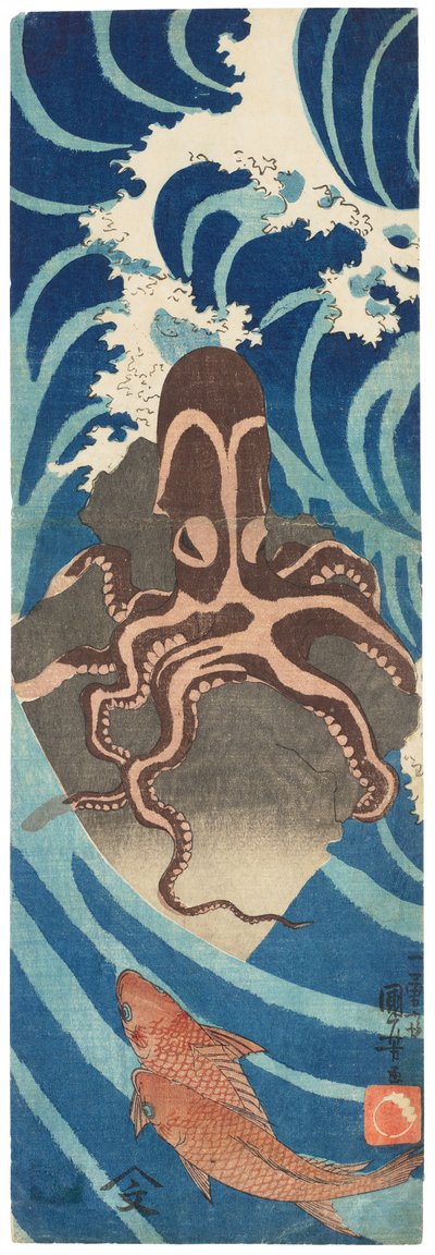 Pieuvre sur un rocher, vers 1837 (gravure sur bois) - Utagawa Kuniyoshi