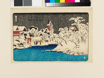 Vue de la neige à Benten HIll, Temple de Kinryūzan - Utagawa Kuniyoshi