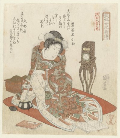 Femme avec horloge - Utagawa Kuniyoshi
