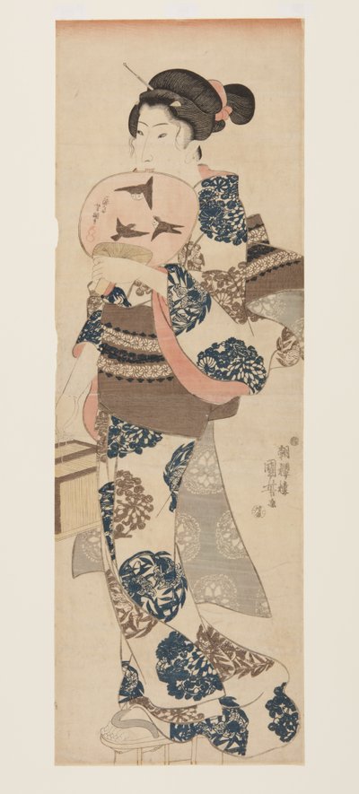 Femme avec éventail et cage à insectes - Utagawa Kuniyoshi
