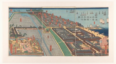 Vue du quartier Honcho et du quartier Miyozaki à Yokohama - Utagawa Sadahide