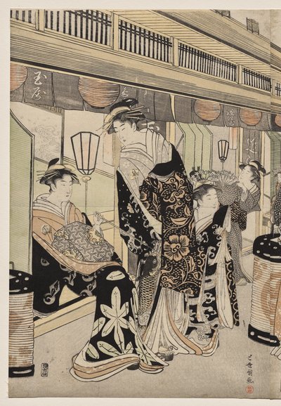 Courtisanes se promenant sur le Nakanochō - Utagawa Toyokuni