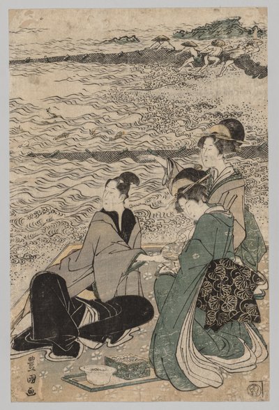 Homme et deux femmes au bord de la mer, 1769-1825 - Utagawa Toyokuni