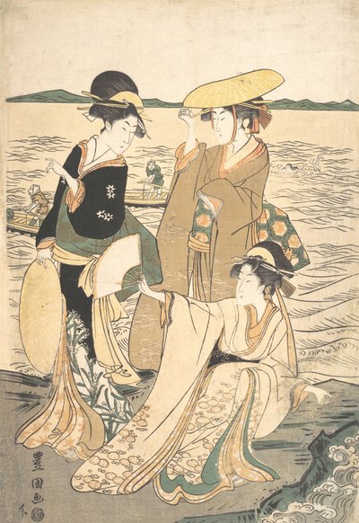Trois jeunes dames au bord de la mer - Utagawa Toyokuni I