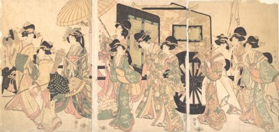 Dames entourant une charrette - Utamaro II