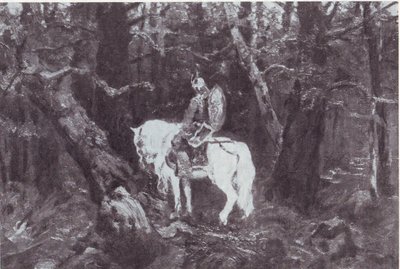 En réflexion (Chevalier à cheval entrant dans une forêt dense) - V.Vasnetsov