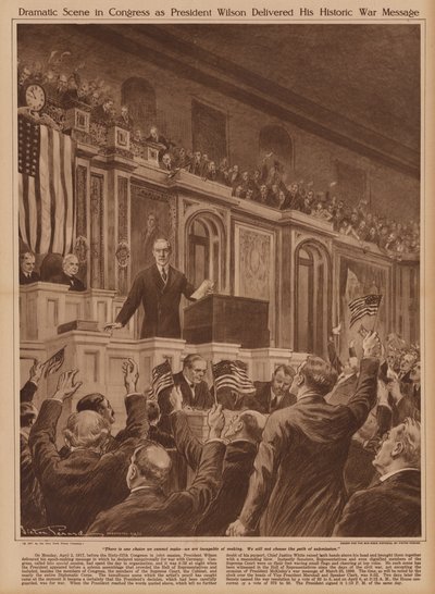 Le président américain Woodrow Wilson demandant au Congrès de déclarer la guerre à l
