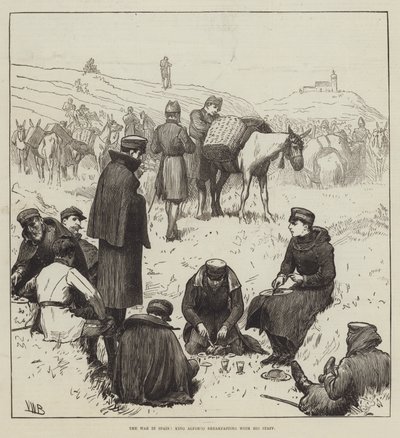 La guerre en Espagne, le roi Alfonso déjeunant avec son état-major - Valentine Walter Lewis Bromley
