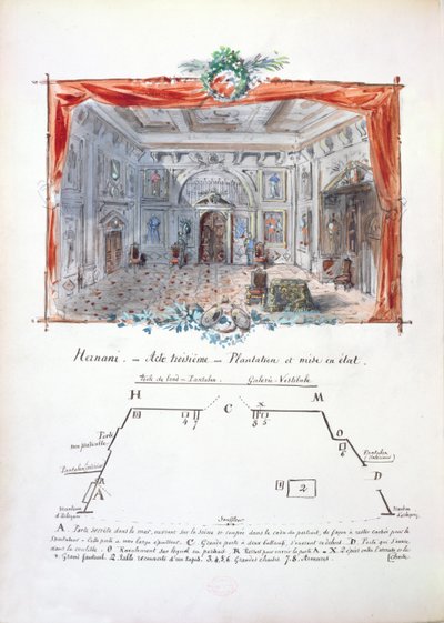 Décor de scène et directions pour une production de Hernani par Victor Hugo (1802-85), 1879 - Valnay Pere et fils