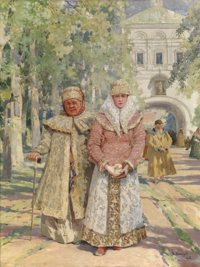 Devant la porte du monastère, 1916 - Vasily Ivanovich Navozov