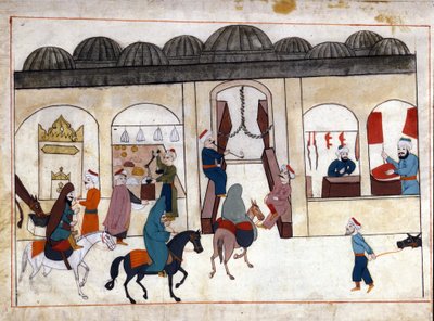 Une marche de Constantinople. Miniature de « Mémoires turques » (codex Cicogna 1971 « Memorie Turchesche ») Aquarelle de l
