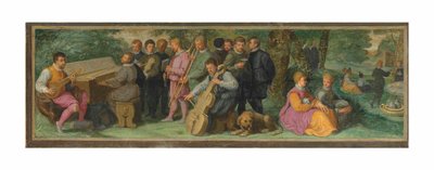 Un concert pastoral, avec des figures élégantes jouant du cistre, du clavecin, du violon, du cornet, du trombone et du violoncelle - Venetian School