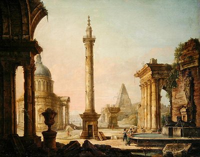 Vue imaginaire avec monument en colonne - Venetian School