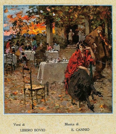 Restaurant en plein air, illustration pour une collection de chansons napolitaines, Italie, 20ème siècle - Vicenzo Irolli