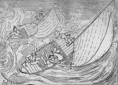 Courses de voile : deux régates, le Goéland et le Monitor chavirés - extrait du Phare de Kerkamadec - dessin par Crafty - dans « Le Centaure » - Victor  Geruzez
