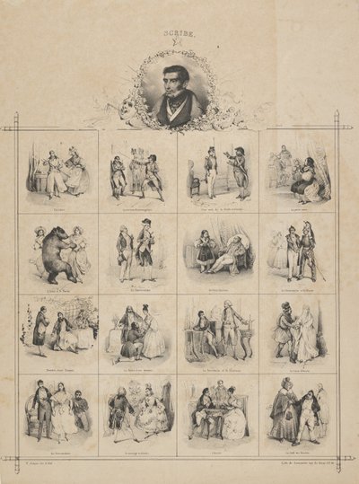 Augustin-Eugène Scribe avec des personnages, 19e siècle - Victor Adam
