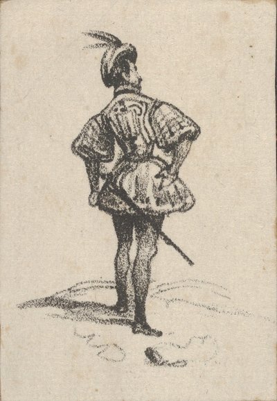 Homme avec épée et chapeau à plumes, vu de dos, milieu du 19e siècle - Victor Adam