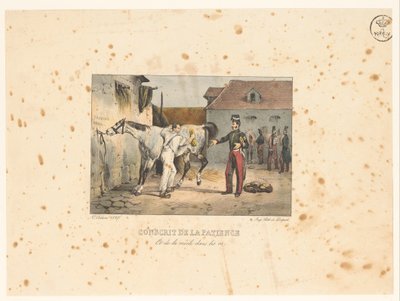 Recrue soignant un cheval (Scènes militaires) - Victor Adam