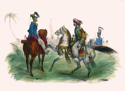 Deux officiers à Alger. Dans « Album Grotesque, Choix de Types Remarquables », illustrations de Victor Adam, Paris, vers 1850. - Victor Adam