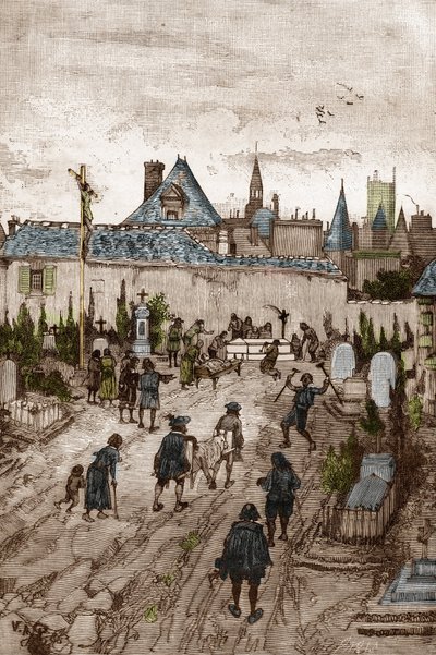 Convulsionnaire janséniste (ou Saint Médard) (Œuvres de convulsions) au 18e siècle : "les malades et les infirmes vont au cimetière de Saint-Médard (où se trouve la tombe du diacre François Paris) pour être miraculeusement guéris" - Victor Armand Poirson