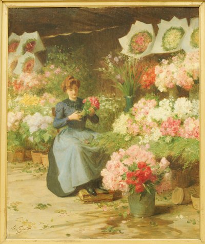 Vendeuse de fleurs devant l