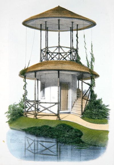Un pavillon rustique avec belvédère, illustration de 