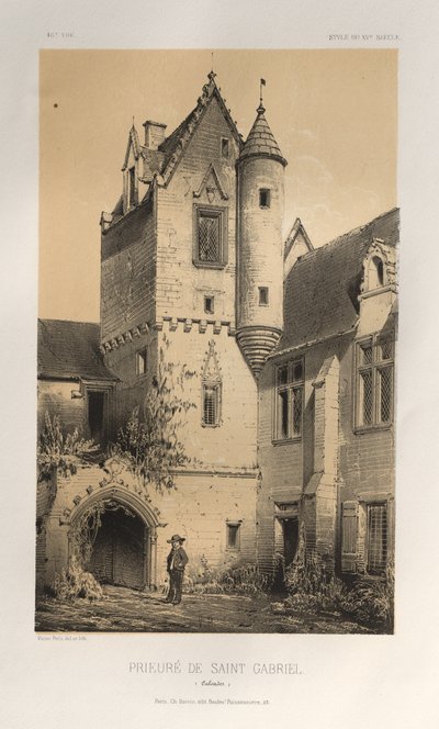 Architecture Pittoresque ou Monuments des XVeme et XVIeme Siecles: Chateaux de France des XV et XVI Siecles: Pl. 46, Prieuré De Saint Gabriel (Calvados) - Victor Petit