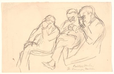 Esquisse de figures. Trois hommes assis : Fr. Henningsen, Aarsleff et P. Johansen - Viggo Johansen