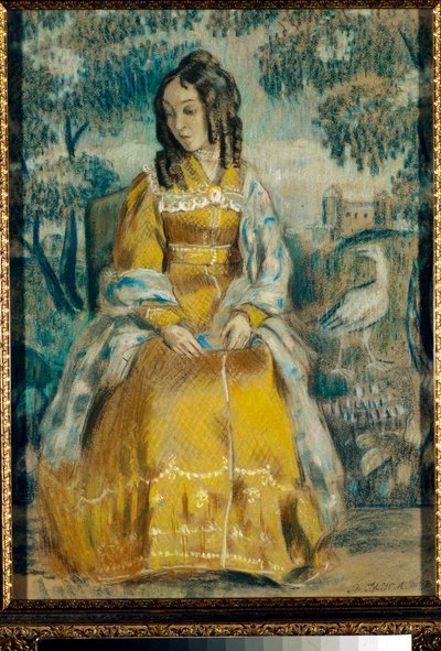Portrait de Nadezhda Stanyukovich devant une tapisserie - Viktor Elpidiforovich Borisov Musatov